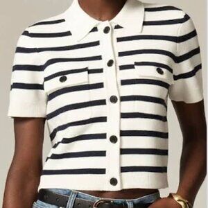 J. Crew Collared short sleeve cardigan in stripe, size XXS